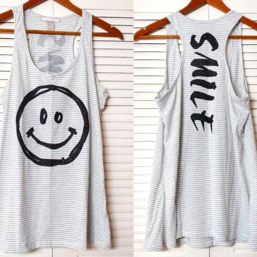 Weavers Smiley Face Tank White Gray Stripes L Tags